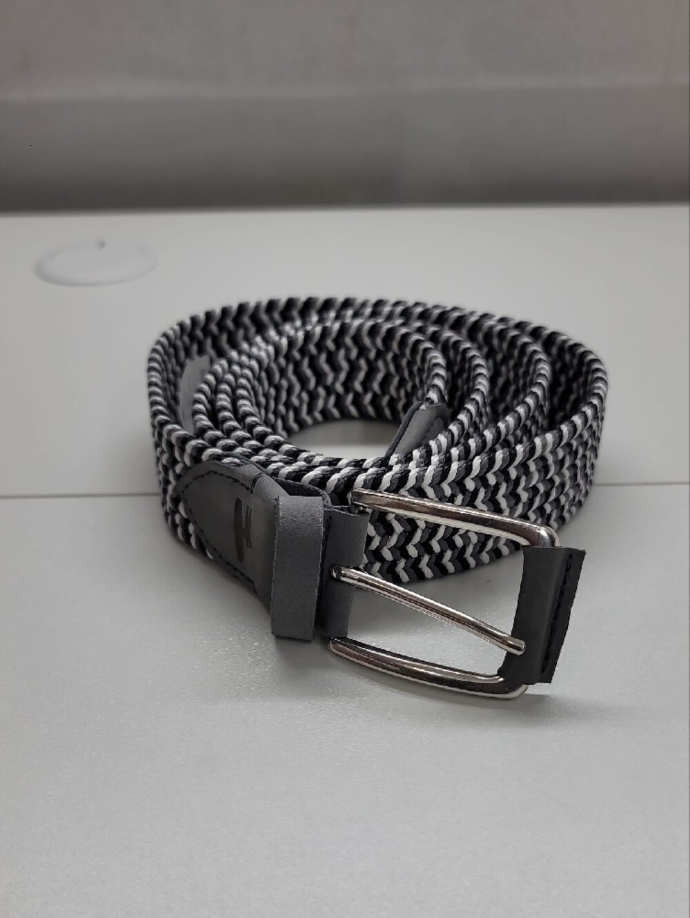 Johnnie-O Men's Braided Stretch Cotton Belt - Black, White And Gray Size XXL